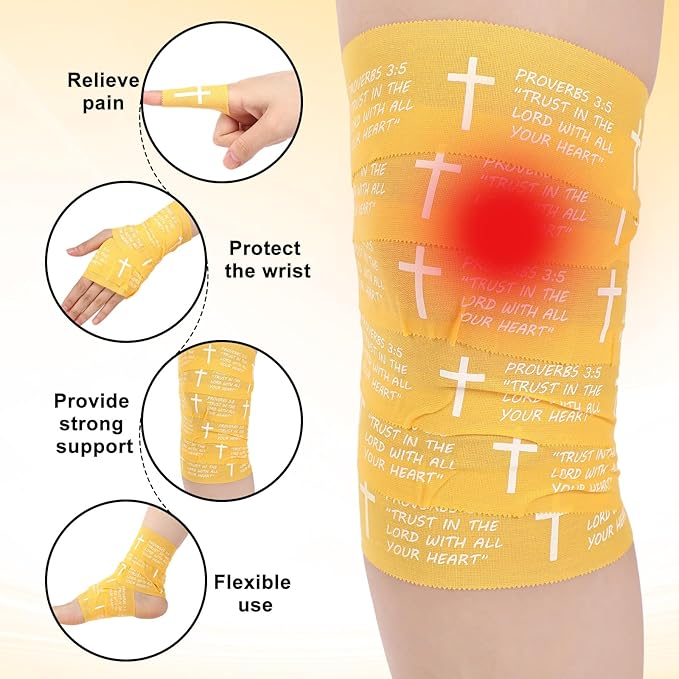 MiniInflat 2 Pcs Christian Cross Athletic Tape Sports Tape 2in x 23ft Religion Jesus Wrist Wrap for Soccer Football Baseball, Gift for Graduation Teacher Nurses Week Pentecost(Yellow,Proverbs)
