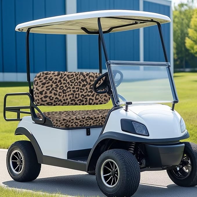 Bulopur 2 PCS Golf Cart Seat Cover Leopard Print Golf Cart Front Seat Covers Blanket Towel Washable Fabric Universal for EZGO TXT RXV/Club Car DS Precedent 2-Person Seats Carts