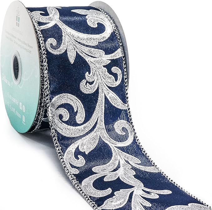 CT CRAFT LLC Royal Satin Silver Swirl Wired Ribbon 2.5 Inch x 10 Yards by CTCRAFTLLC