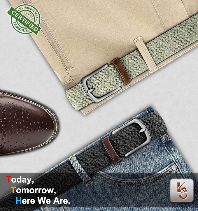 KEMISANT Men's Golf Belt 2 Pack-Braided Woven Stretch Belt for Gift Men Casual Jeans Sports Work 1 3/8"