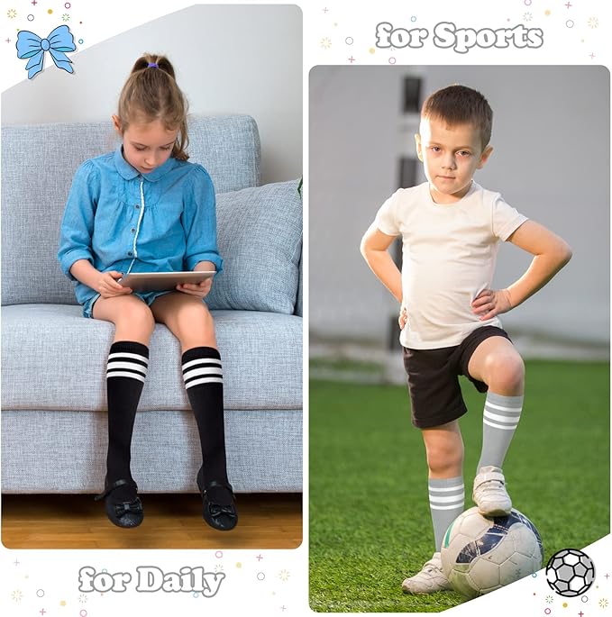 Sarfel Kids Soccer Socks Toddler Soccer Socks Girls Boys Soccer Socks Kids Tube Socks with Stripes Toddler Knee High Socks
