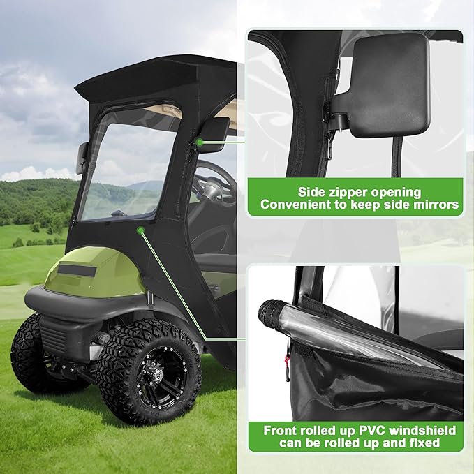 10L0L Deluxe 2 Passenger Enclosure for Club Car Precedent, Onward & Tempo Golf Cart, 4-Sided Clear PVC Window Rain Cover with Zipper Entry（NOT fit Yamaha）