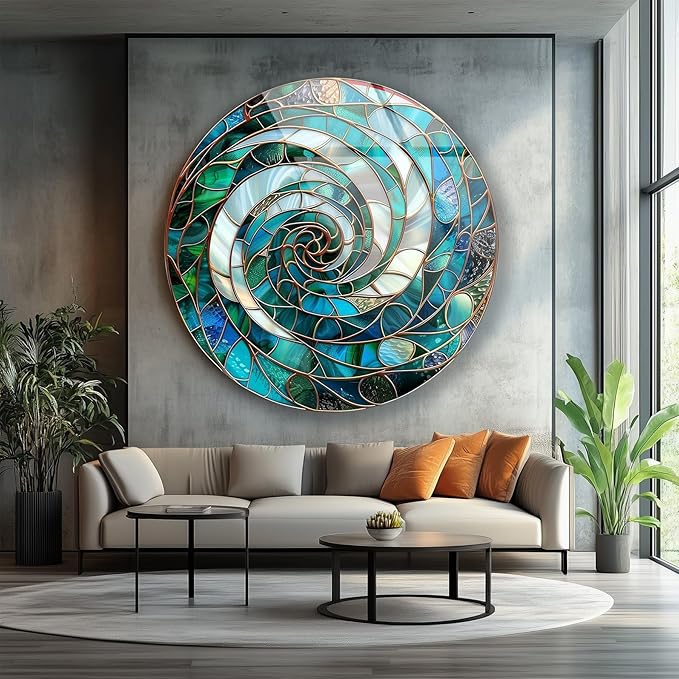 My Photostation.com 10'' Diameter Aqua Spiral Harmony Round Glass Wall Art - Image 2