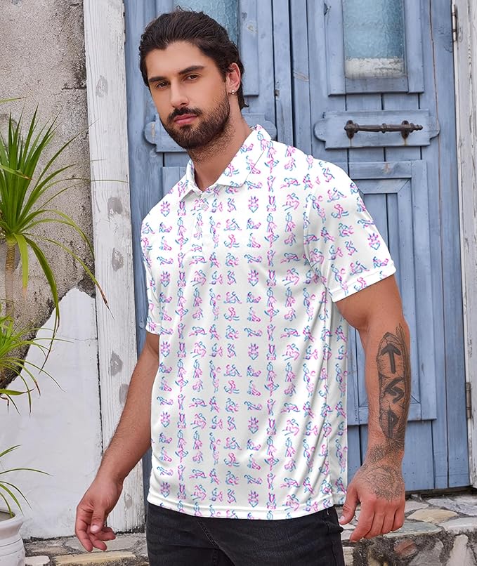 Golf Polo Shirts for Men Funny Print Short Sleeve Golf Shirts Performance Golf Polos