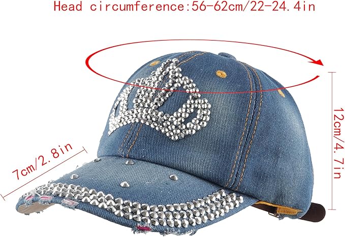 Hoce Fashion Rhinestone Denim Baseball Cap Studded Bling Hat for Women