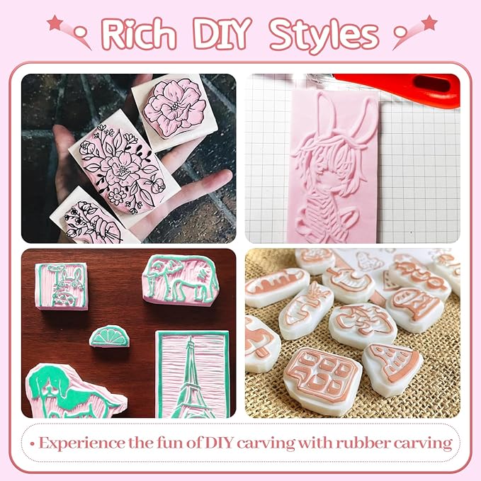 4 Pack Rubber Block Stamp Carving Blocks, Rubber Carving Linoleum Blocks - Image 5