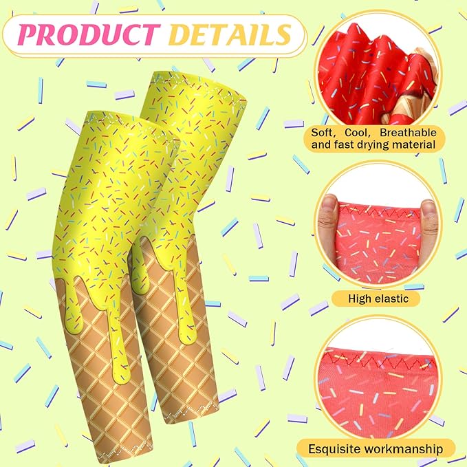JaGely 16 Pairs Ice Cream Arm Sleeves for Kids UV Sun Protection Football Basketball Baseball Compression Long Sleeves Youth