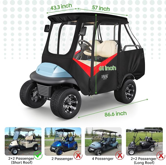 10L0L 4-Passengers Golf Cart Enclosure for Club Car Precedent 57" Short Roof, 600D Waterproof Clear Rain Cover with Security Side Mirror Openings, All Weather Waterproof Snowproof Driving Covers