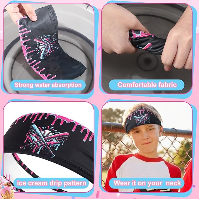 Soulchen Ice Cream Drip Baseball Headbands and Sports Wristbands for Athletes Baseball Football Basketball Running Gym Party Favors Suitable for Team Men Women