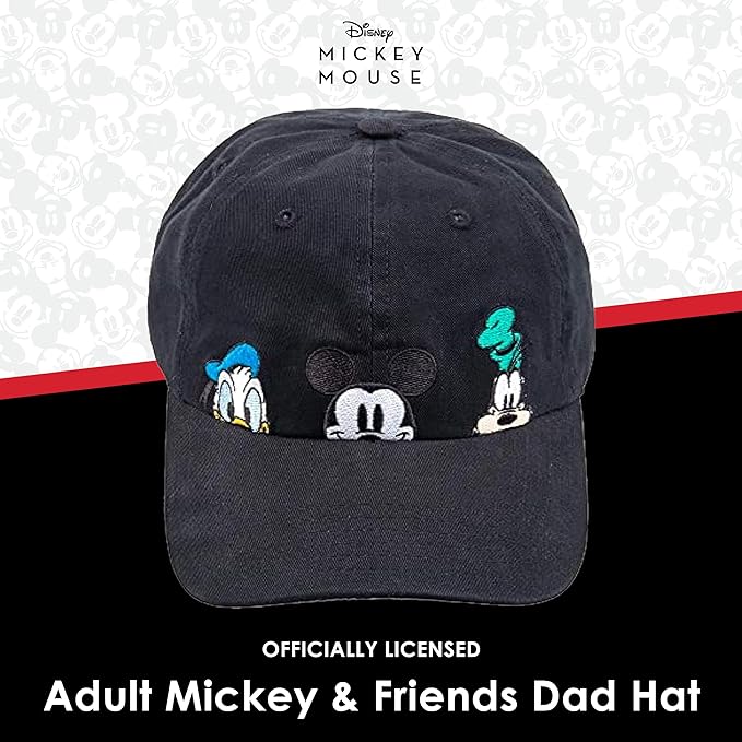 Disney Mickey Mouse Dad Hat, Cotton Adjustable Baseball Cap with Curved Brim