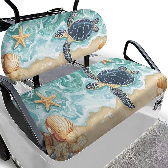 Bulopur Beach Sea Turtle Golf Cart Seat Towel Covers Non-Slip Elastic Golfcart Front Seat Cover Compatible with EZGO & Club Car Universal Golf Cart Accessories