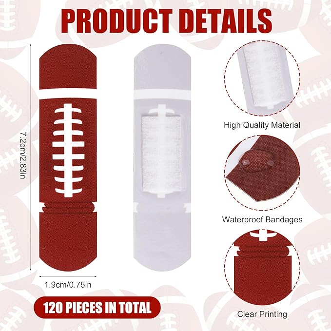 Geiserailie 120 Pieces Football Bandages Fabric Adhesive Finger Bandages Waterproof Flexible Travel First Aid Supplies for Football Team Boys Girls Fans Party Supplies
