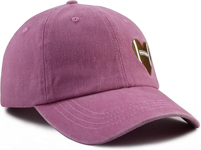 Football Heart Hat for Men Women, Adjustable Cotton Embroidered Heart Football Baseball Cap