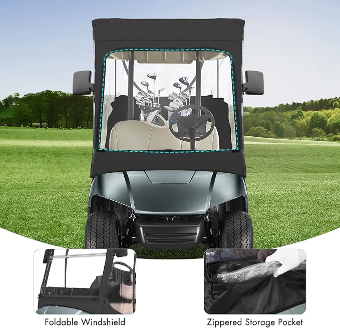 10L0L 2 Passenger Golf Cart Enclosure fit Yamaha G14 G16 G22 G29 Drive/Drive 2, 600D Heavy Duty Yamaha Rain Cover with Clear PVC Windshield, Side Mirror Openings, Waterproof/UV Block Oxford Cloth