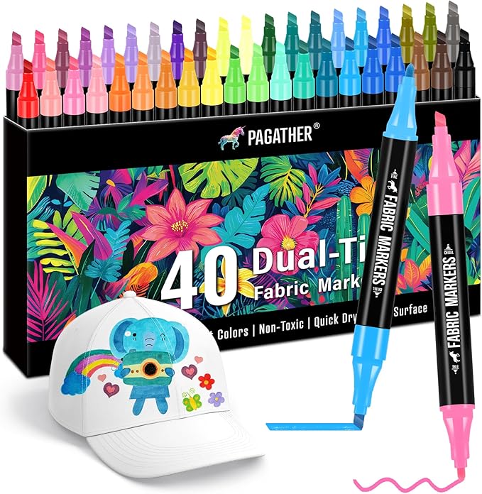 Fabric Markers Permanent for Clothes, 40 Colors Dual Tip by Pagather
