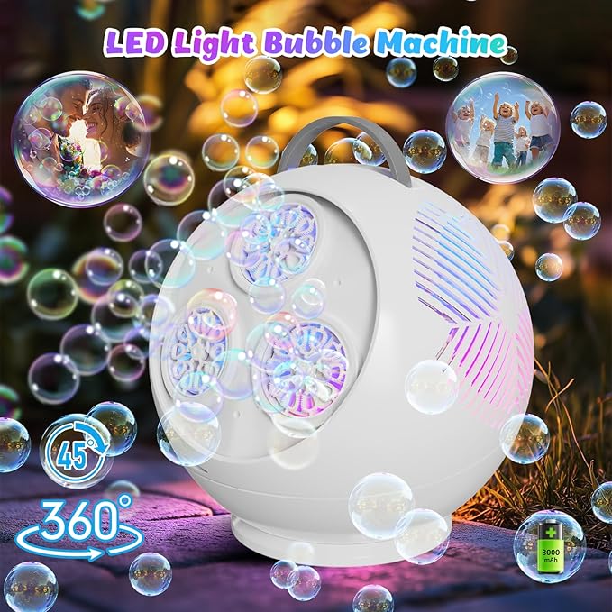 Bubble Machine for Kids Toddlers, 45°/360° Auto Rotatable Spherical Bubble - Image 2