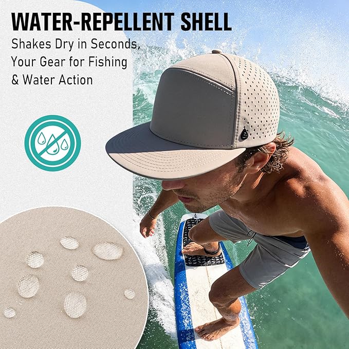AOPREL Flat Brim Baseball Cap for Men Adjustable Water-Resistant Performance Hat with Breathable Laser Perforated