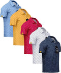 ZITY 5 Pack Mens Golf Shirt Short Sleeve UPF 50+ Moisture Wicking Performance Print Patterns Casual Golf Polo Shirts for Men