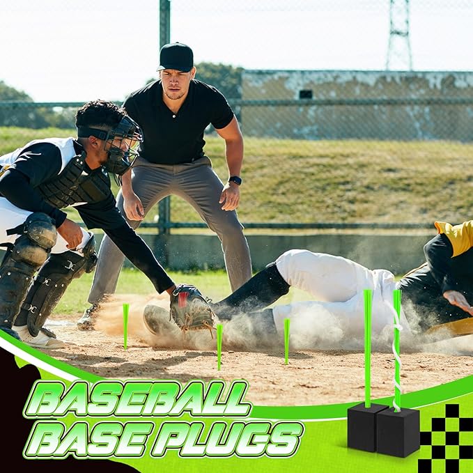 Shappy 48 Pcs Base Plugs Baseball Base Anchors with Tassel Heavy Duty Rubber Plug Dig Tools for Baseball Field Softball Drill