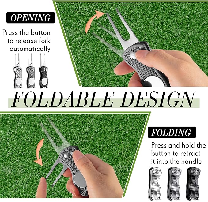 Poen Pcs Golf Divot Tool Golf Repair Tool with Magnetic Ball Marker and Popping Button Metal Foldable Switchblade Repair Fixer for Golfers Prizes