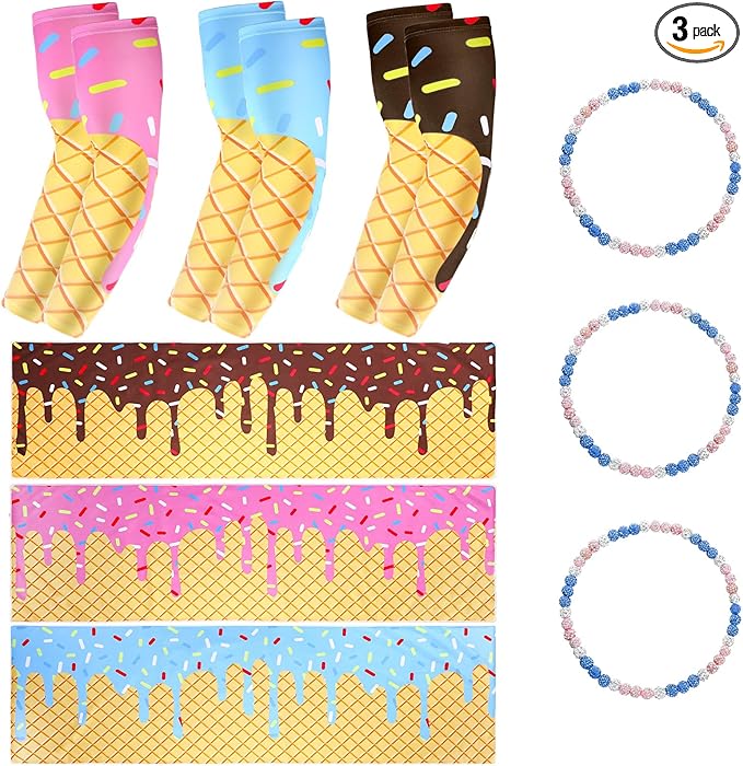 Breling 9 Pcs Ice Cream Baseball Drip Accessories, Ice Cream Baseball Drip Sleeves, 40" x 12" Cooling Towel, Beaded Necklace for Teams Sport Party Favors Shooter Sleeves Team Gift Accessories