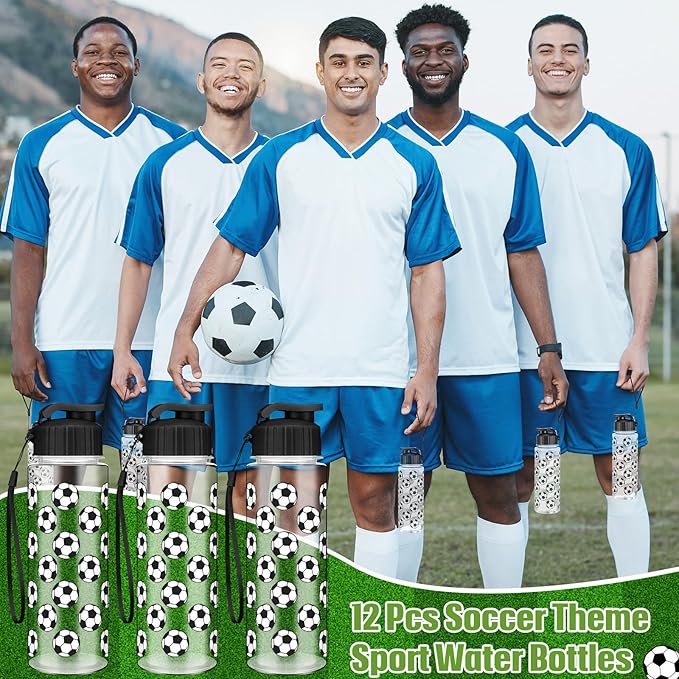 Funnymoom 12 Pcs Soccer Water Bottles Bulk 17 oz Soccer Sports Bottle with Leak Proof Flip Top Reusable Plastic Water Bottles for Team Gift Accessories Sports Party Favors Supplies