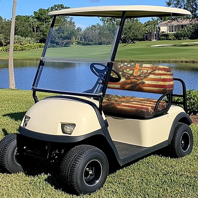 Suobstales Golf Cart Front and Rear Seat Cover Set for EZGO TXT RXV & Club Car DS 2 Passenger, Washable Bench Seat Covers Kit