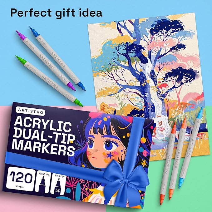 ARTISTRO 120 Dual Tip Brush + Fine Acrylic Paint Markers - Image 8