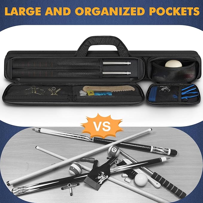 PEKREWS Pool Cue Case, Pool Stick Case 2x2 Holds 2 Sticks with 2 Accessory Zipper Pockets, Sturdy Polyester Pool Cue Carry Bag with Shoulder Strap Handle, Soft Billiard Cue Sling Bag for Men and Women