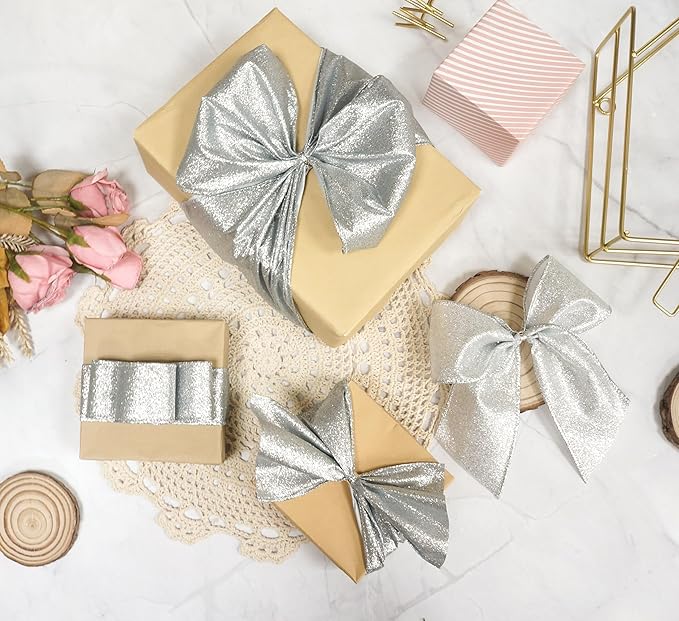 CT CRAFT LLC Glitter Wired Ribbon 6" x 10 Yards Silver - Image 5