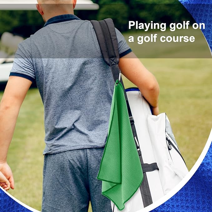 Batiyeer Golf Towel Bulk for Golf Bags 16'' x 16'' Microfiber Fabric Towel with Clip Waffle Pattern, Fitness, Camping, Hiking, Yoga