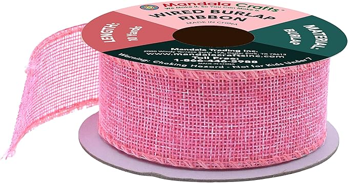 Mandala Crafts Pink Burlap Wired Ribbon 1.5 Inches Wide Jute Ribbons - Image 2