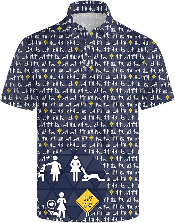 Golf Polo Shirts for Men Funny Print Short Sleeve Golf Shirts Performance Golf Polos