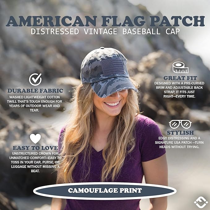 Funky Junque Distressed Vintage Baseball Cap - Embroidered Patch Women's Hat - Holiday, Lifestyle & Patriotic Designs