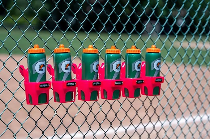 Fence Cup Holder | Drink Holder for Chain Link Fence | Fits Stanley, Yeti & Gatorade | Baseball Dugout, Softball, Pickleball & Tennis | Made in USA | The Fence Buddy (Hot Pink)