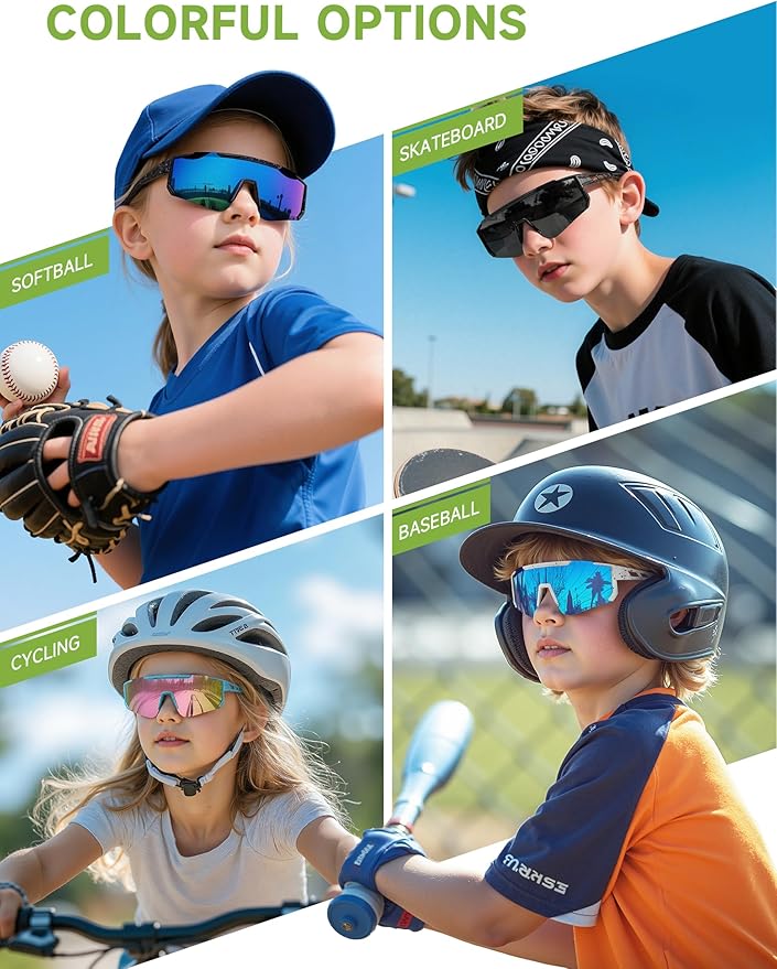 Kids Polarized Baseball Sunglasses - Youth Softball Cycling Sports Sunglasses for Boys Girls Ages 3-12 UV Protection