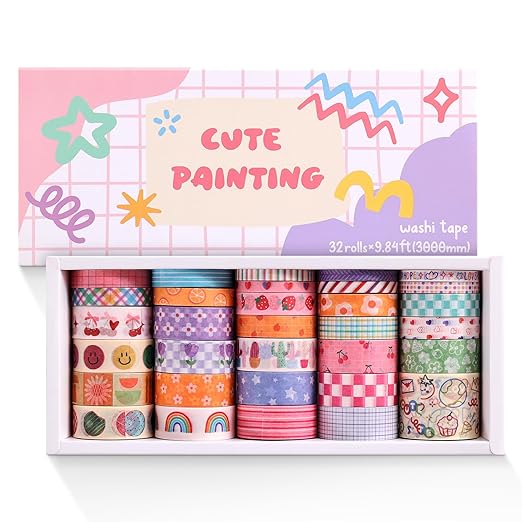 32 Rolls Colorful Cute Floral Writable Washi Tape Set, Decorative Tapes by PAGEMORE