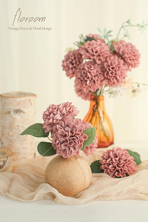 Floroom Artificial Dahlia Flowers 25pcs Real Looking Dusty Rose Foam Fake Roses - Image 6
