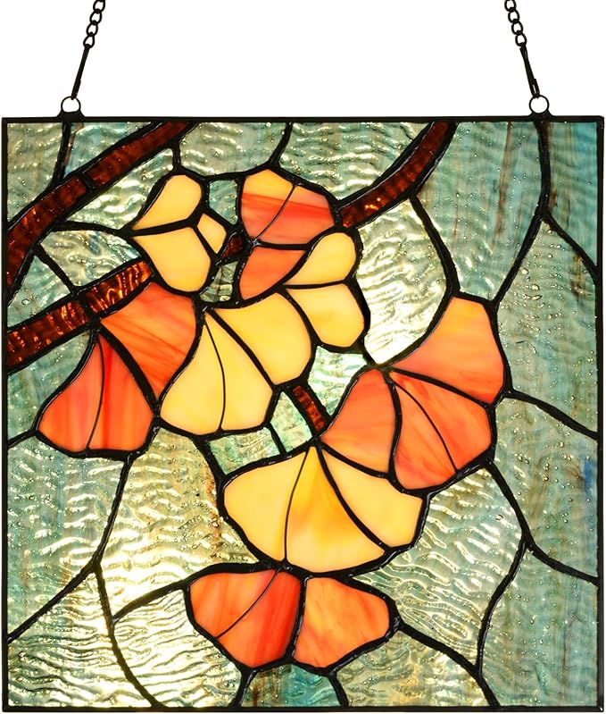 PA0005 Stained Glass Ginkgo Leaf Hanging Panel-10 Wx10 H Window Suncatcher by HomeBeauty