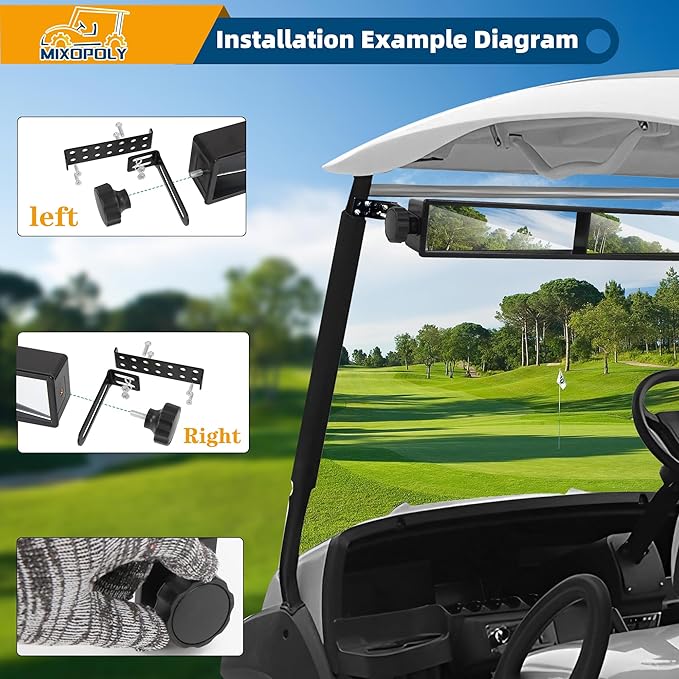 Golf Cart Rear View Mirror 4 Panel Universal for Yamaha EZGO Club Car, Wide Angle View Wink Mirror, Eliminate Blind Spots