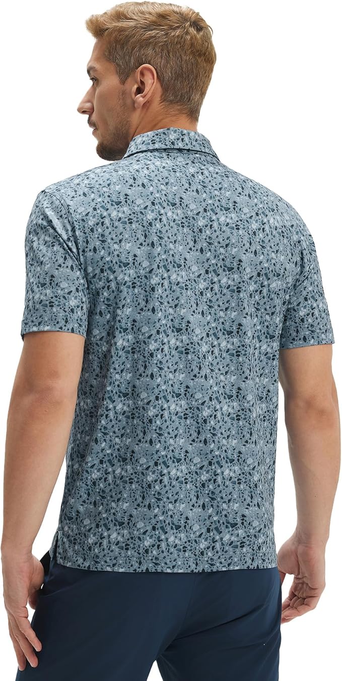 M MAELREG Mens Golf Shirt Short Sleeve Dry Fit Print Moisture Wicking Performance Patterns Collared Polo Shirt