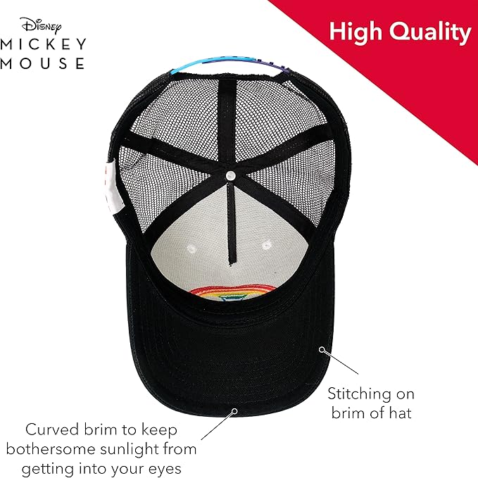 Concept One Unisex Adult Disney Mickey Mouse Trucker Hat, Rainbow Pride Mesh Back Snapback Baseball Cap
