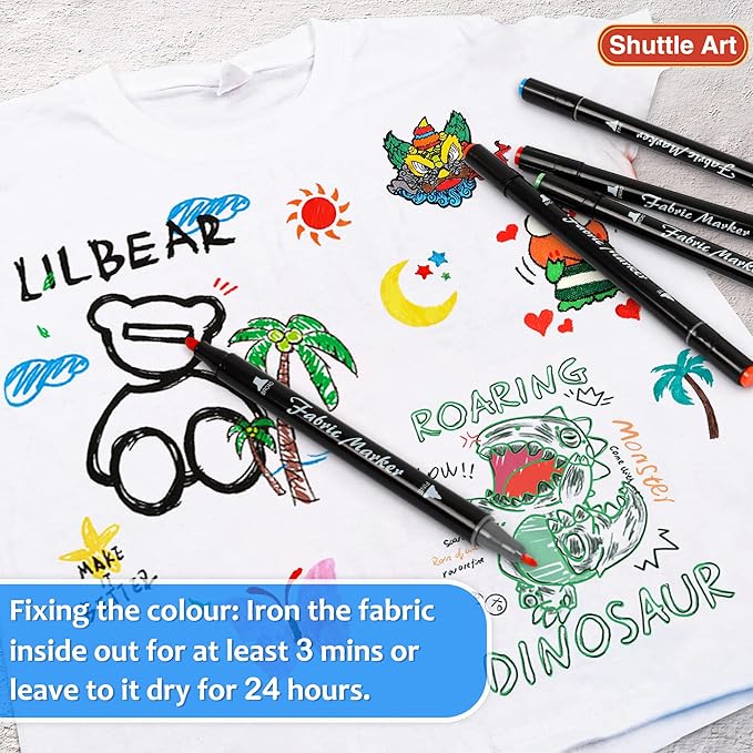 Shuttle Art Dual Tip Fabric Markers, 30 Colors Permanent No Bleed Pens - Image 3