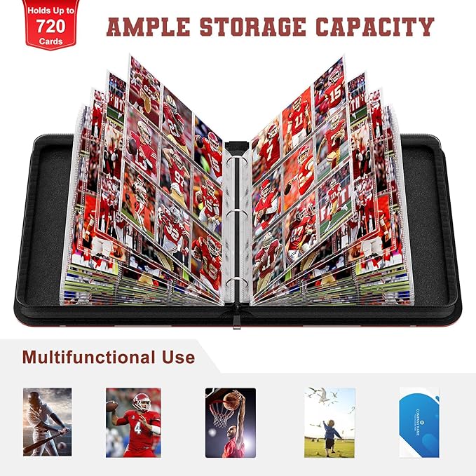 Mlikero 720 Pockets Football Card Binder, Sports Card Binder with Card Display Design, Premium Card Ablums with Sports Pattern Wristband Fit for Football Cards 2026