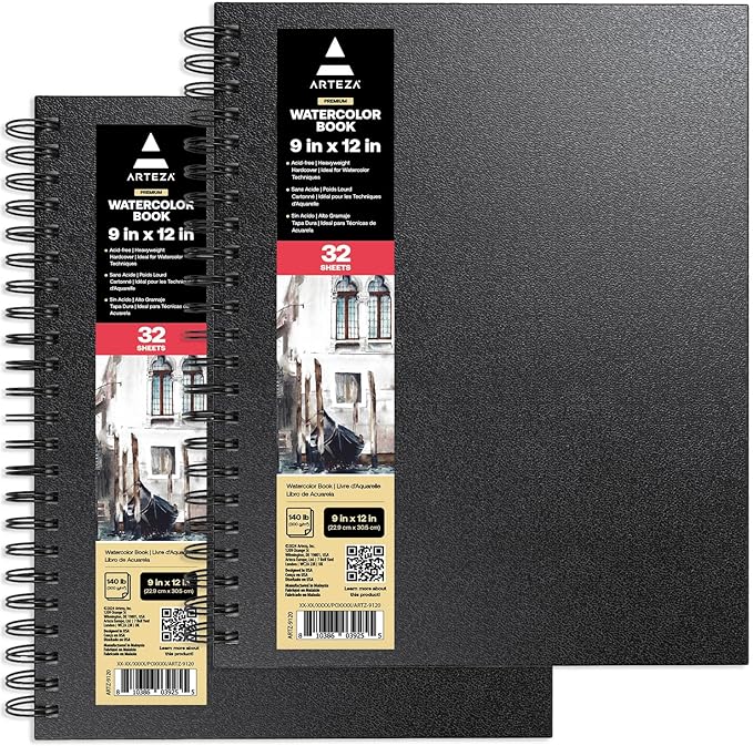 ARTEZA Watercolor Sketchbook 2-Pack, 64 Pages Each, 9x12 Inches – Spiral-Bound by ARTEZA