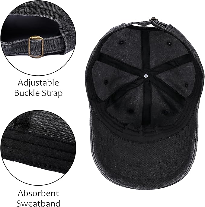 Embroidered Baseball Cap for Women Men Vintage Adjustable Washed Distressed Denim Baseball Hat