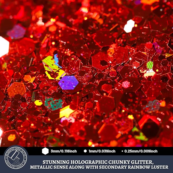 LEOBRO Red Glitter, 160g/5.64oz Holographic Chunky Glitter - Image 3