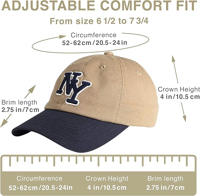 NY 3D Embroidered Cotton Dad Hat – New York Baseball Cap, Adjustable Metal Buckle Strap, Unstructured Low-Profile Style