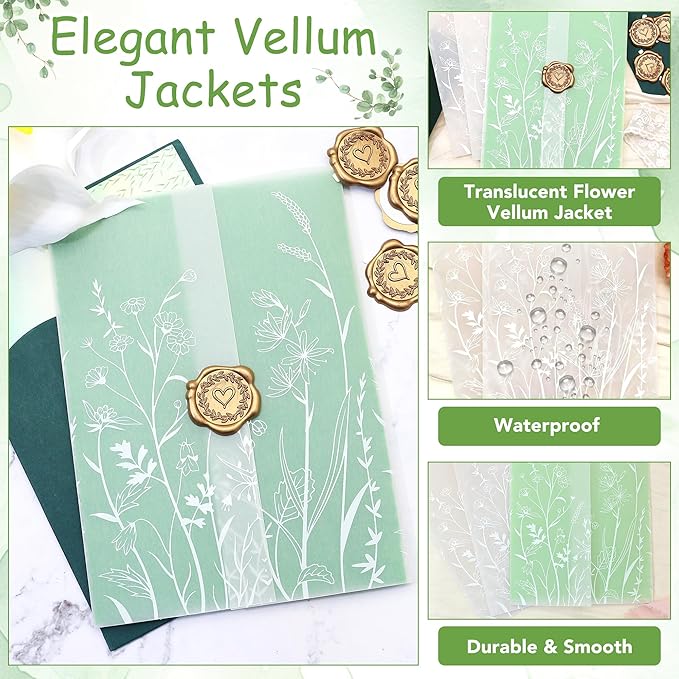 SWANGSA 100 Sets Wedding Invitations Wraps, Vellum Jackets - Image 3