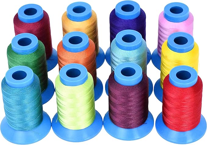 Mandala Crafts Bonded Nylon Thread 12 Assorted Vibrant Colors Heavy Duty Sewing by MandalaCrafts